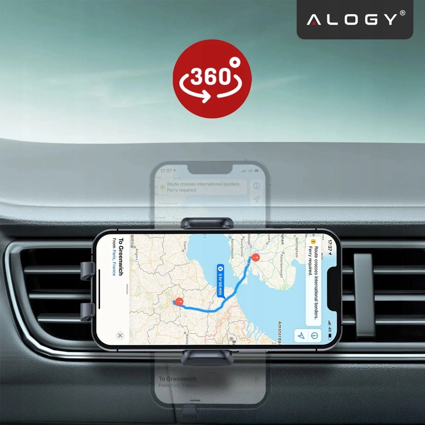Alogy stiprus automobilinis telefono laikiklis tvirtinamas prie stiklo, prietaisų skydelio arba grotelių