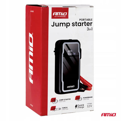 Amio 04678: 3-in-1 automobilinis užvedimo įrenginys, powerbankas ir LED žibintuvėlis, 12V, 12Ah, 1600A