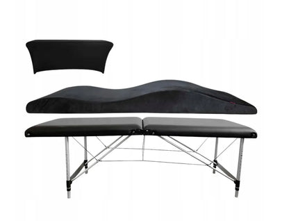 Anatominis čiužinys juodos spalvos, kosmetologinė lova, kosmetologinis stalas su paklode