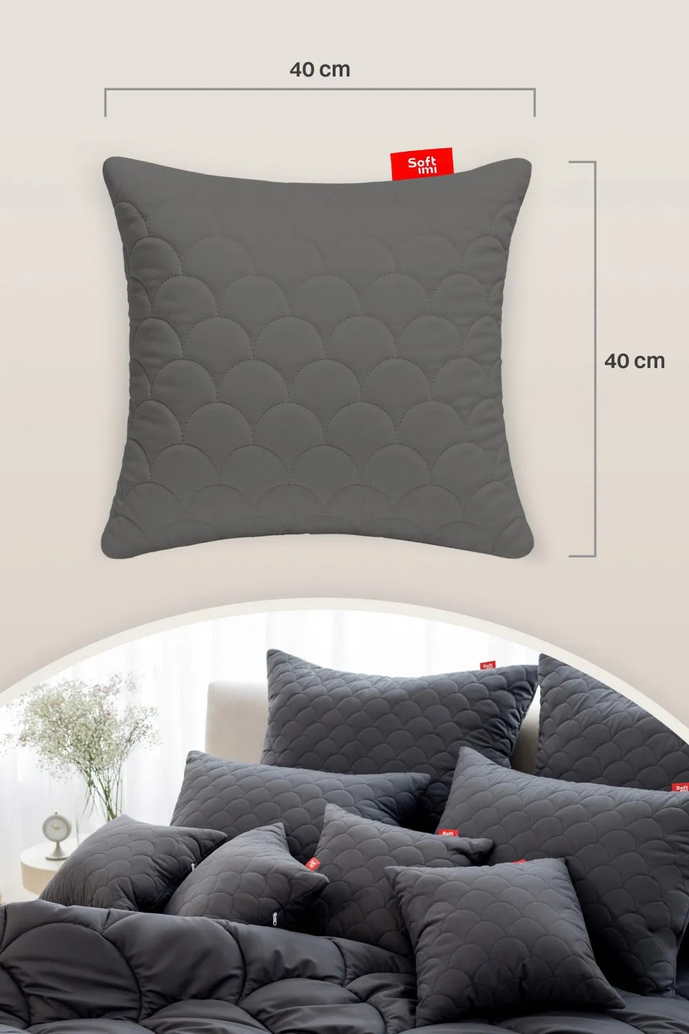Antialerginė pagalvė 2x40x40cm miego komplektas dygsniuota pilka iš Lenkijos