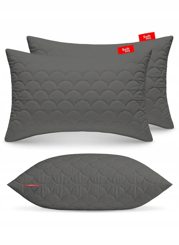 Antialerginė pagalvė 2x40x60cm miego komplektas dygsniuota pilka iš Lenkijos