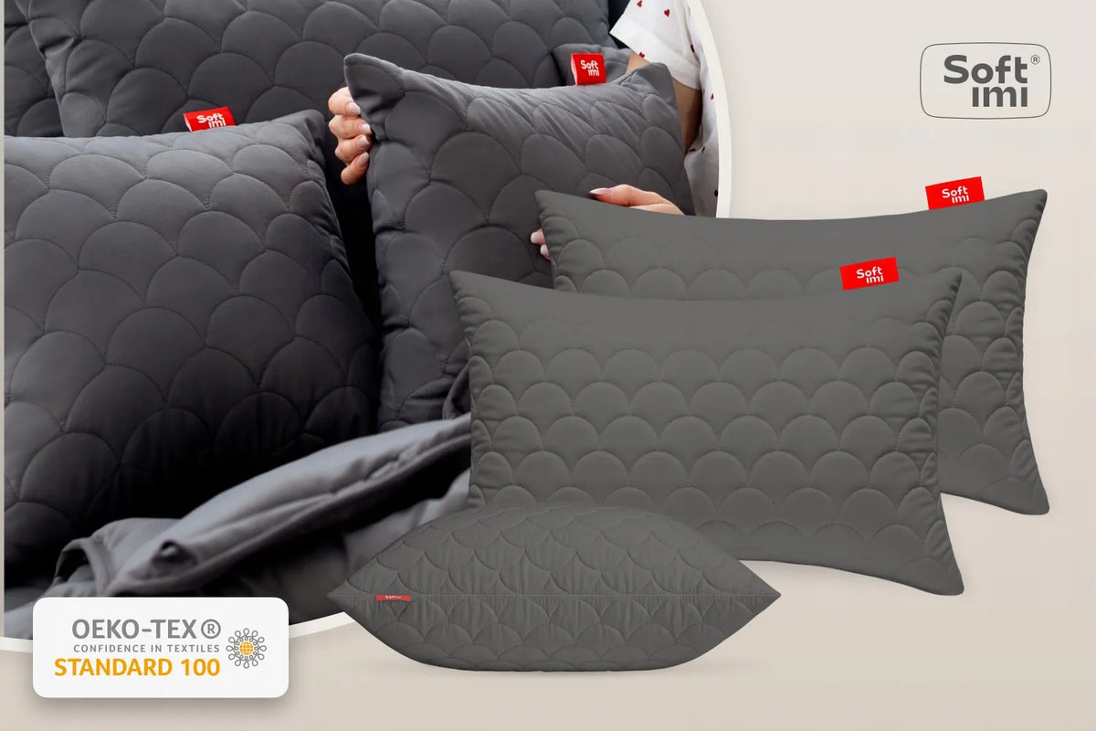 Antialerginė pagalvė 2x40x60cm miego komplektas dygsniuota pilka iš Lenkijos