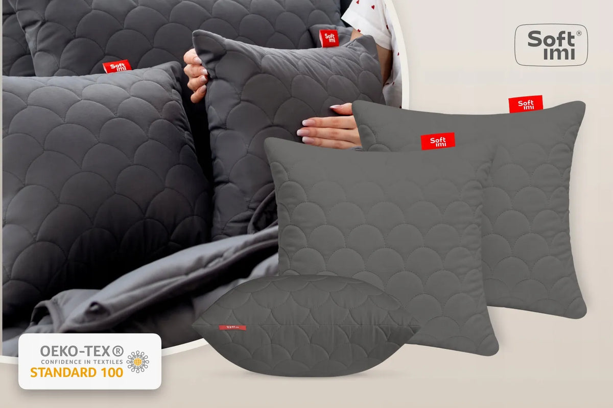 Antialerginė pagalvė 2x45x45cm komplektas miegui dygsniuota pilka iš Lenkijos