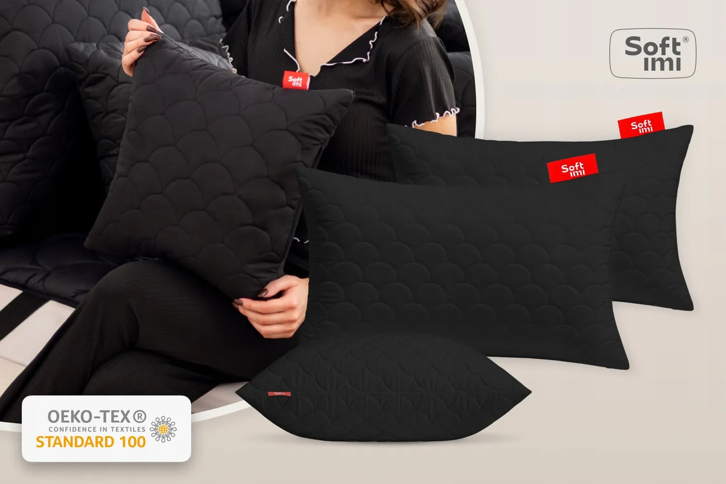 ANTIALERGINĖ PAGALVĖ 2x50x70 cm KOMPLEKTAS MIEGOJIMUI DYGSNIUOTA JUODA LENKIŠKA