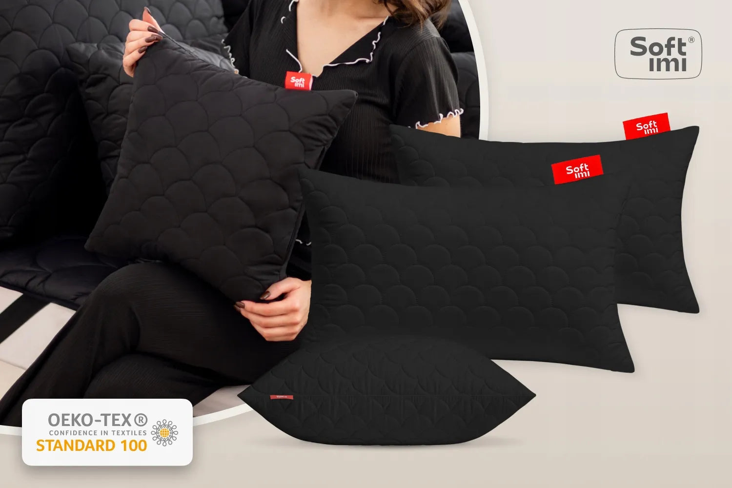 ANTIALERGINĖ PAGALVĖ 2x50x70 cm KOMPLEKTAS MIEGOJIMUI DYGSNIUOTA JUODA LENKIŠKA