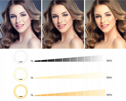 APEXEL 26cm LED žiedinė lempa su stovu, laikikliu ir 2 nuotolinio valdymo pulteliais, 3 spalvų režimai ir 10 ryškumo lygių