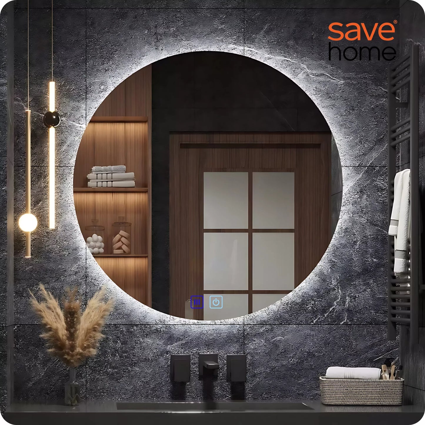 Apvalus 60 cm LED vonios veidrodis su jutikliniu valdymu, anti-fog funkcija ir 3 spalvų apšvietimu
