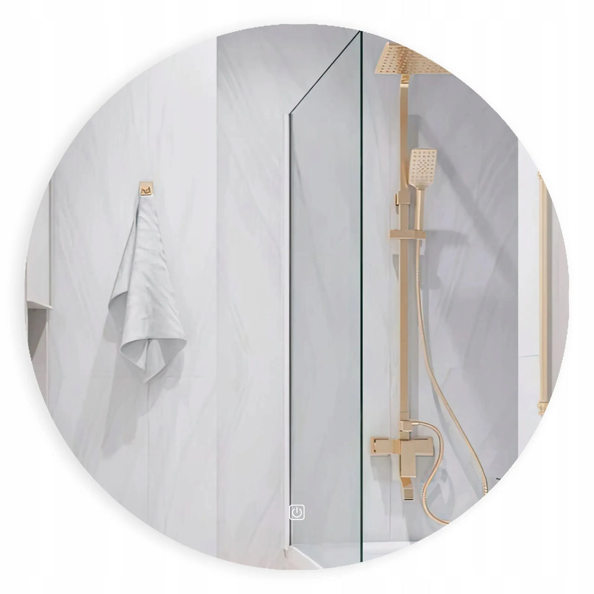 Apvalus berėmis LED apšviečiamas vonios veidrodis, 70 cm
