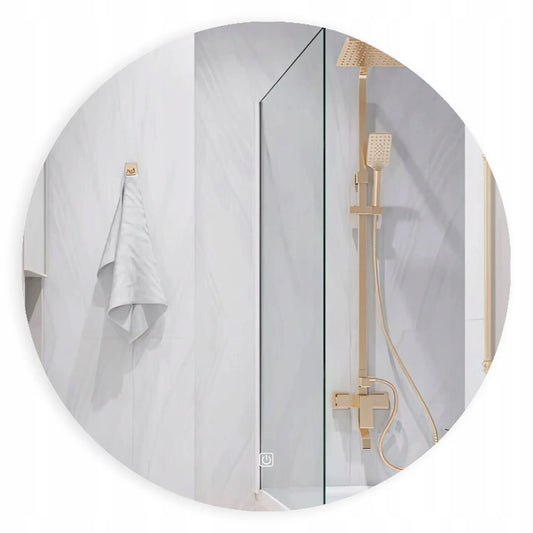 Apvalus berėmis LED apšviečiamas vonios veidrodis, 70 cm