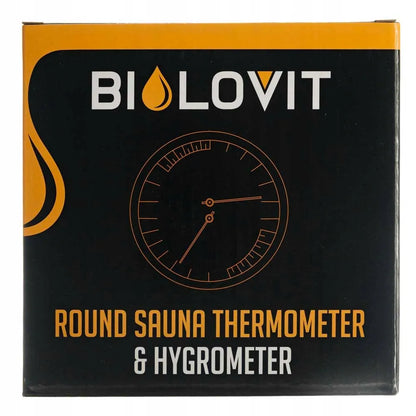 Apvalus „Bilovit“ saunos termometras su higrometru, pagamintas iš plieno ir stiklo
