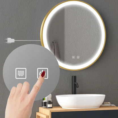 Apvalus LED veidrodis REA 90 cm auksinis su apšvietimu jutiklinis su garų šalinimo funkcija MMJ