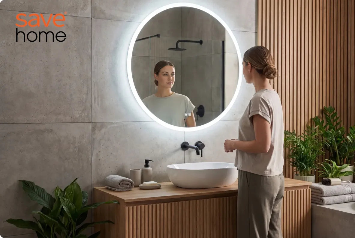 Apvalus LED vonios veidrodis 60 cm, apsauga nuo rasojimo, 3 šviesos spalvos, reguliuojamas ryškumas