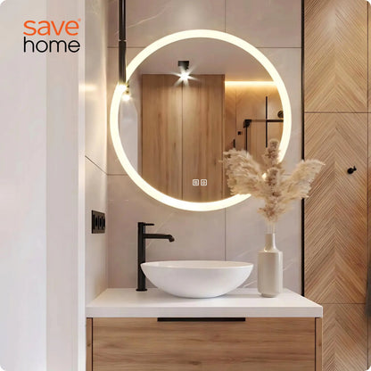 Apvalus LED vonios veidrodis 60 cm, apsauga nuo rasojimo, 3 šviesos spalvos, reguliuojamas ryškumas