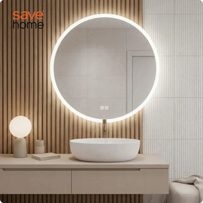 Apvalus LED vonios veidrodis 60 cm, apsauga nuo rasojimo, 3 šviesos spalvos, reguliuojamas ryškumas
