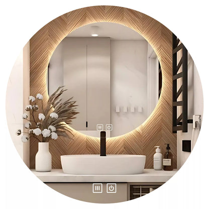 Apvalus LED vonios veidrodis 60 cm su apšvietimu, jutikliniu valdymu, rūko šalinimo funkcija ir 3 spalvų režimais