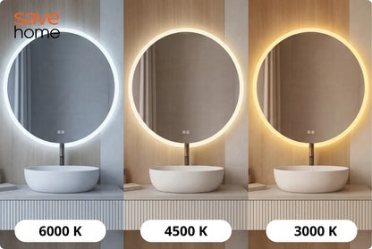 Apvalus LED vonios veidrodis 80 cm su apsauga nuo rasojimo, 3 šviesos spalvomis ir ryškumo reguliavimu