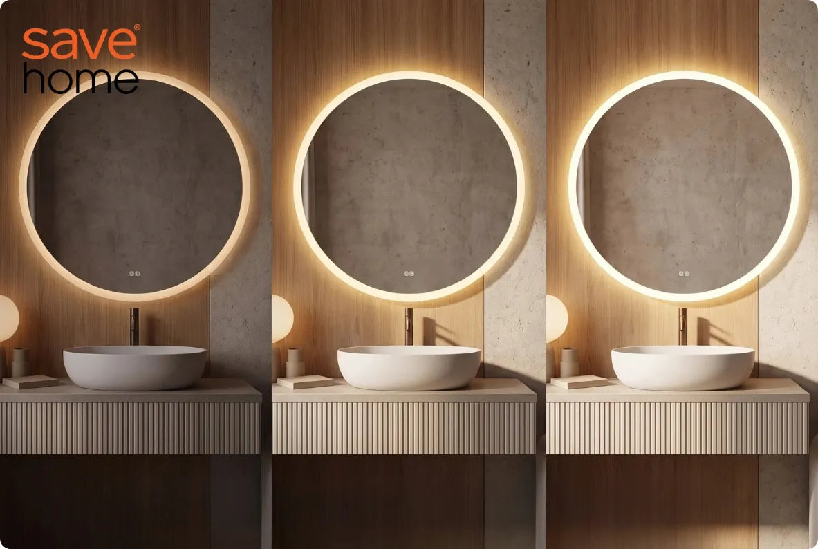 Apvalus LED vonios veidrodis 80 cm su apsauga nuo rasojimo, 3 šviesos spalvomis ir ryškumo reguliavimu