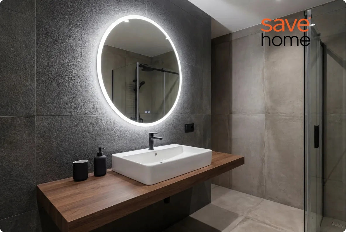 Apvalus LED vonios veidrodis „Save Home“, 60 cm, 3 šviesos spalvos, reguliuojamas ryškumas, anti-fog