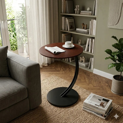 Apvalus medinis kavos staliukas 60 cm svetainei su metaliniu loft stiliaus pagrindu