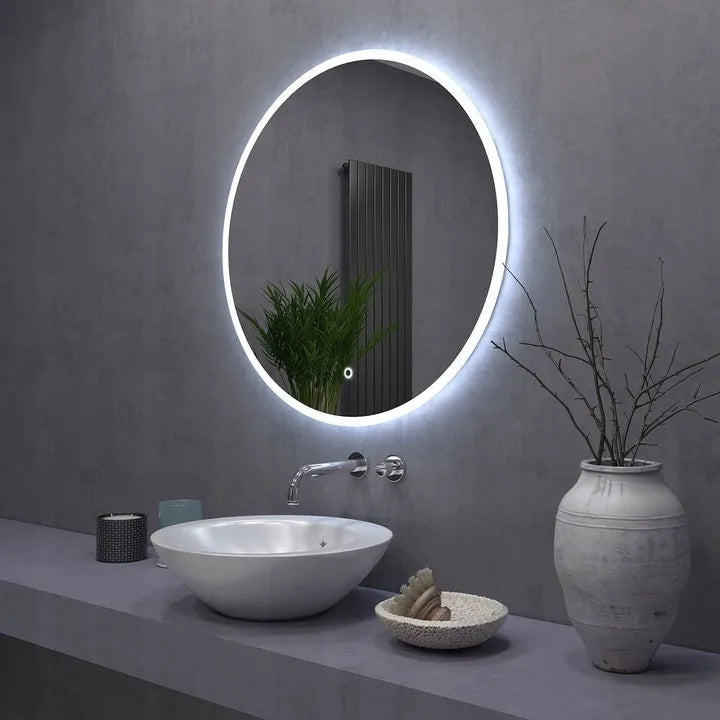 Apvalus sieninis LED veidrodis su jutikliniu valdymu 70 cm makiažui