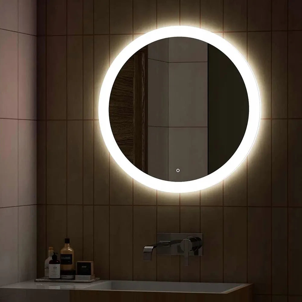 Apvalus sieninis LED veidrodis su jutikliniu valdymu 70 cm makiažui