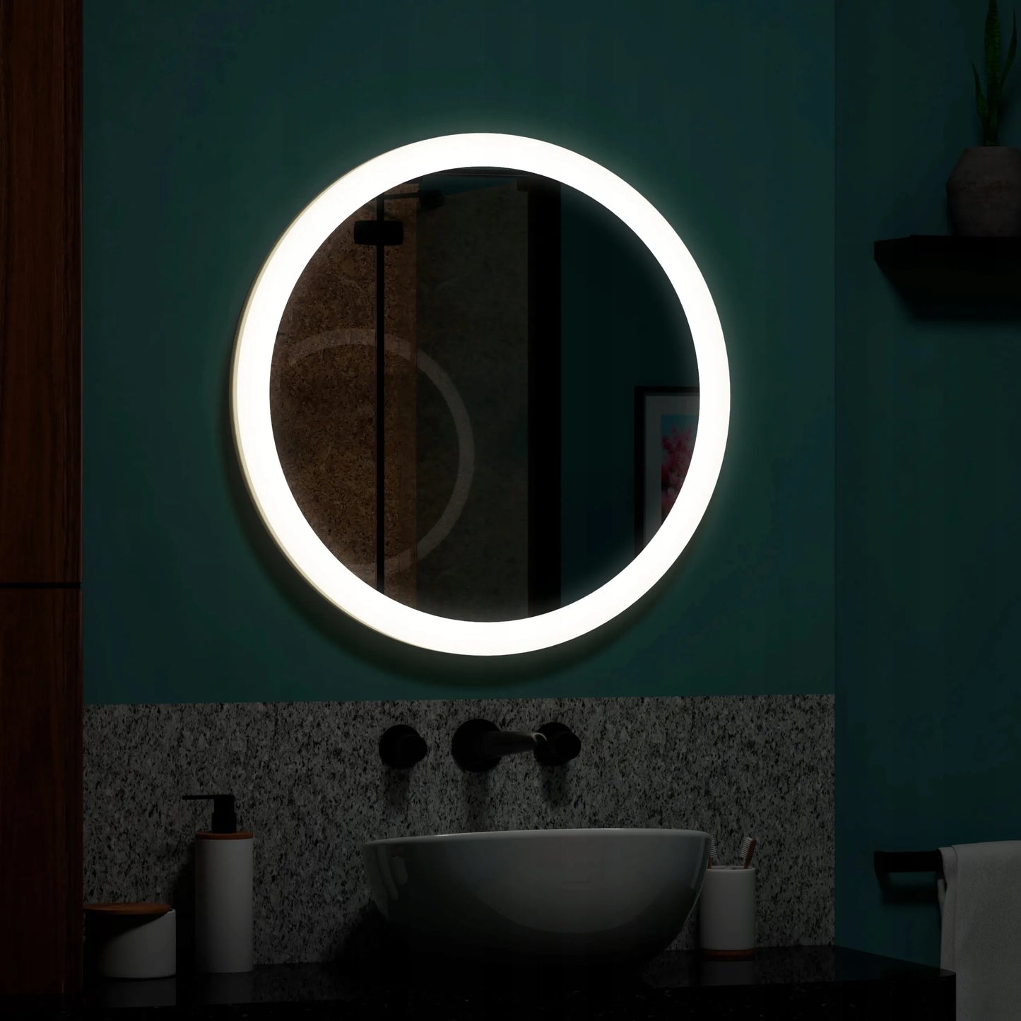 Apvalus sieninis LED veidrodis su jutikliniu valdymu 70 cm makiažui