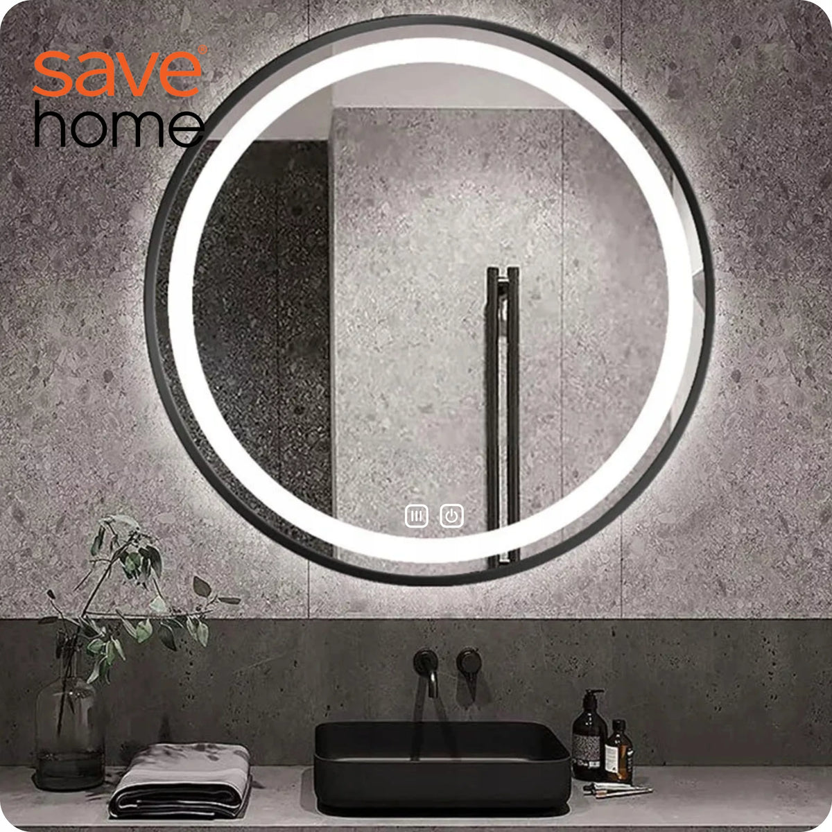 Apvalus vonios veidrodis Save Home LED 60 cm, jutiklinis su apšvietimu ir nerasojimo funkcija