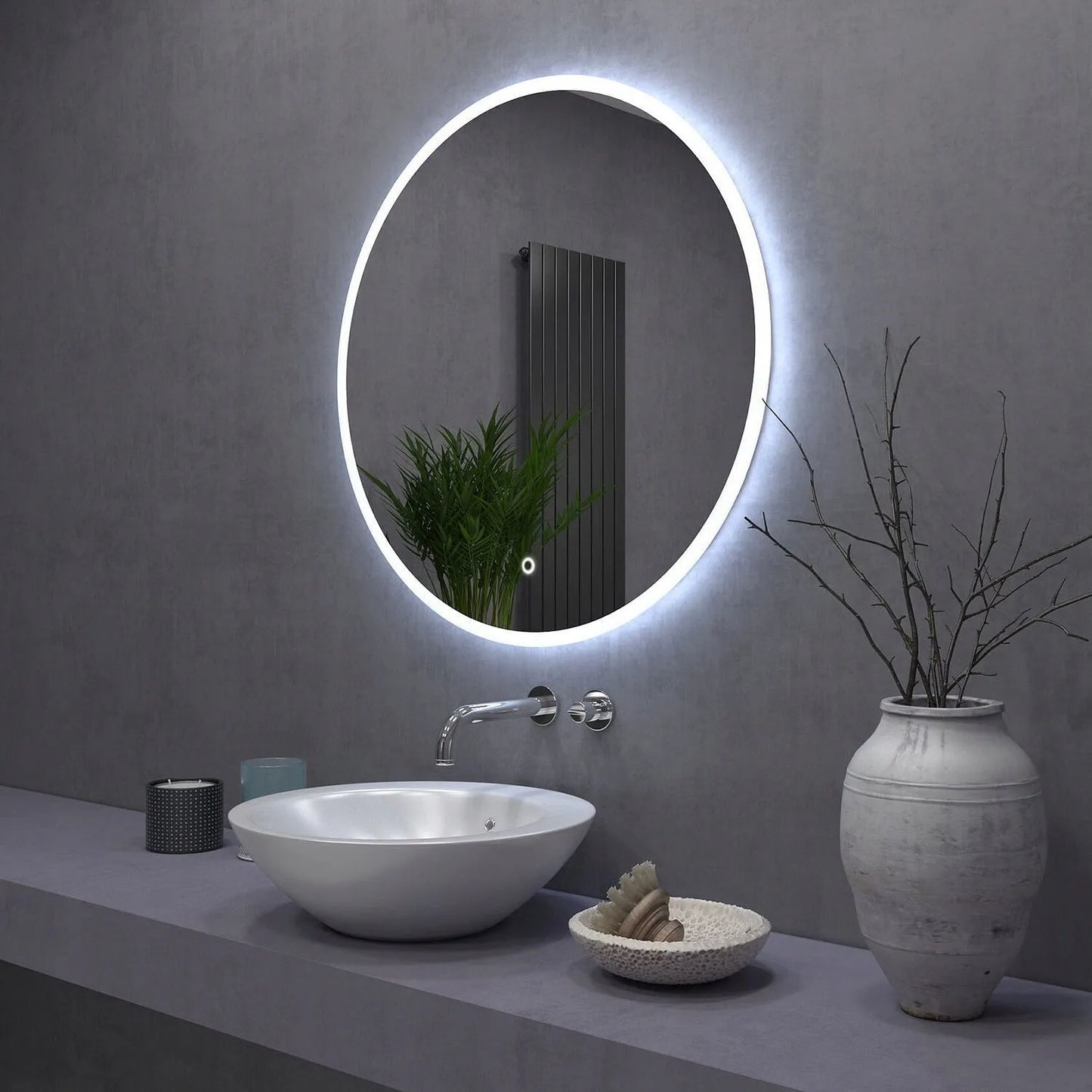Apvalus vonios veidrodis su LED apšvietimu, 50 cm