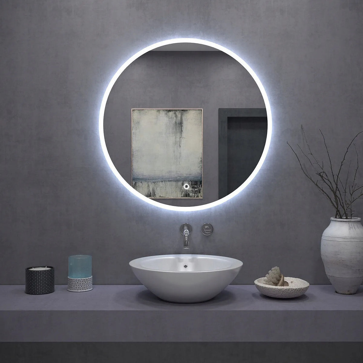 Apvalus vonios veidrodis su LED apšvietimu, 50 cm