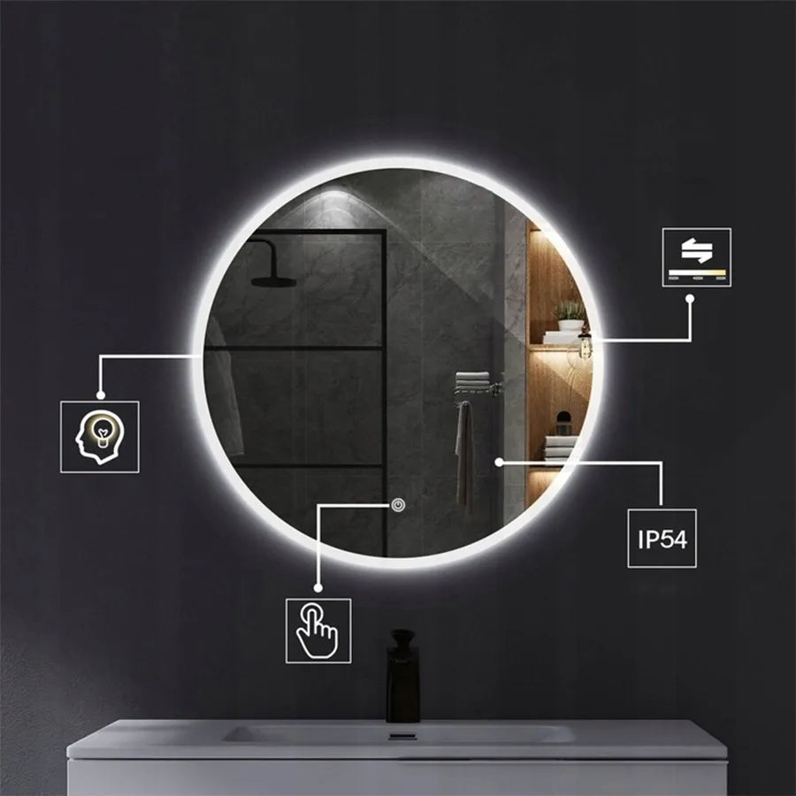 Apvalus vonios veidrodis su LED apšvietimu, 50 cm
