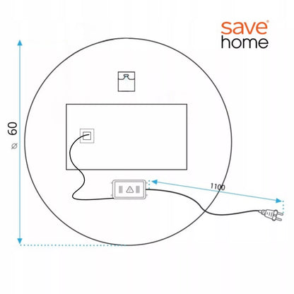 Apvalus vonios veidrodis su LED apšvietimu, 60 cm, jutiklinis valdymas, „Anti-Fog“ funkcija, 3 šviesos spalvos