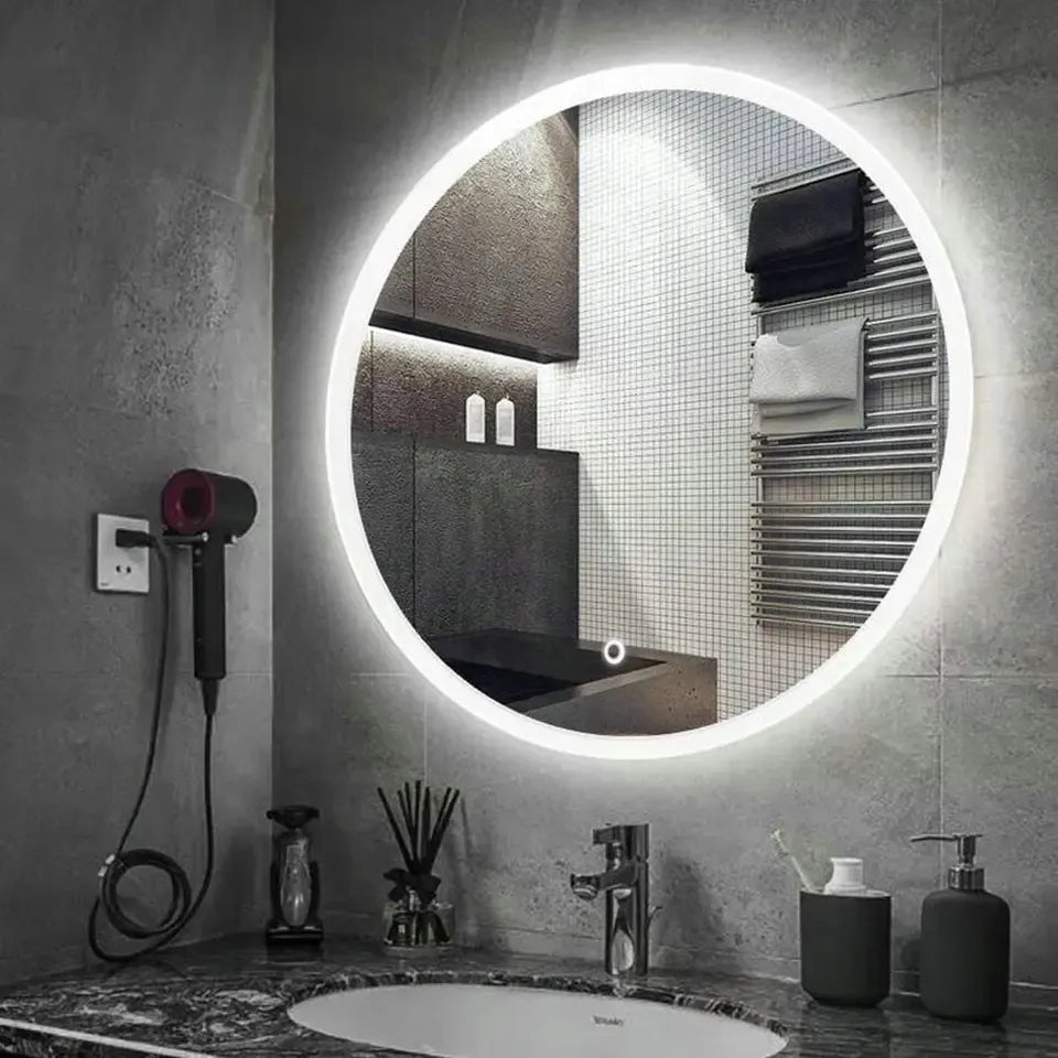 Apvalus vonios veidrodis su LED apšvietimu 60 cm