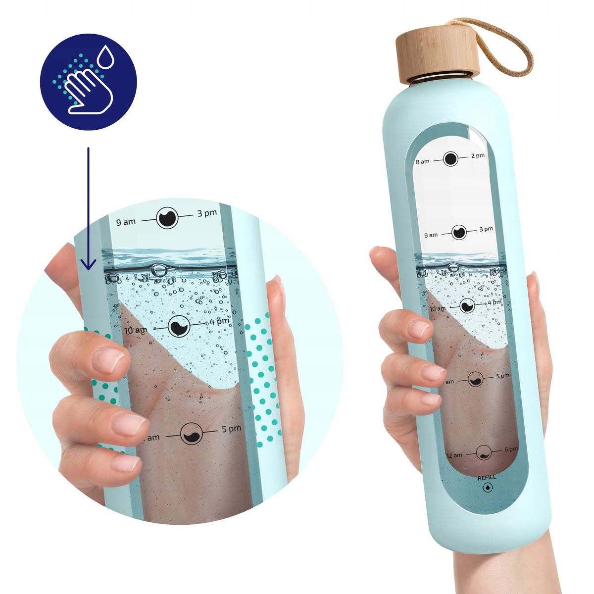 AquaFloow stiklinė gertuvė 1000 ml sandari sportui ir sporto salei