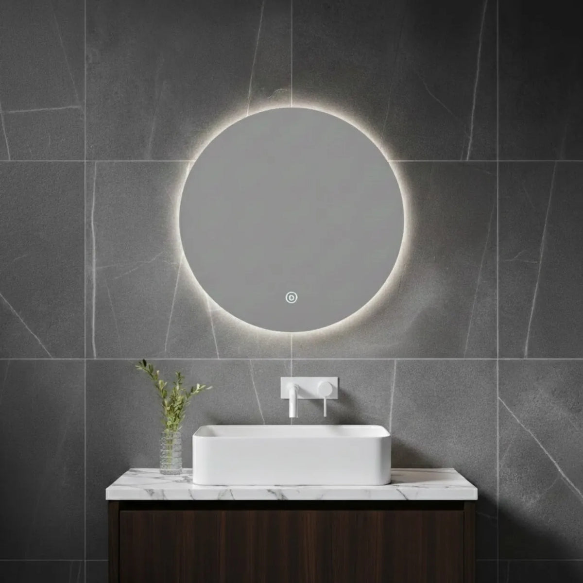 „AquaUno“ apvalus LED vonios veidrodis, 60 cm, jutiklinis, nuo rasojimo apsaugantis