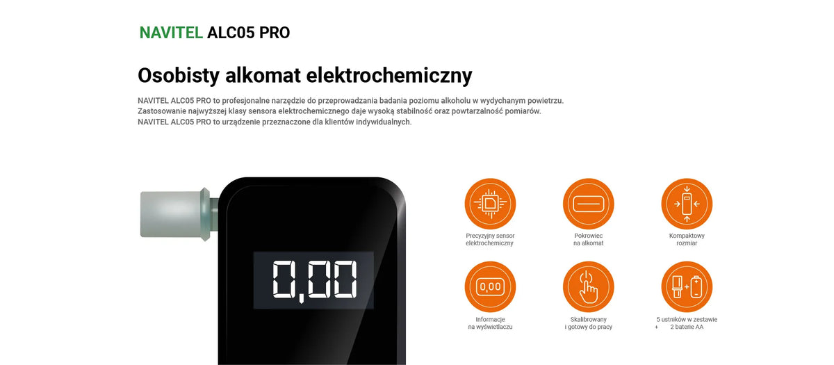 Asmeninis elektrocheminis alkotesteris NAVITEL ALC05 PRO – JK jutiklis