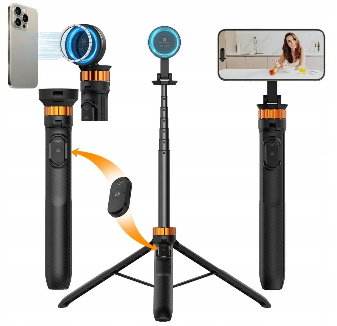 Asmenukių lazda su trikoju stovu 162cm MagSafe Bluetooth nuotolinio valdymo pulteliu Iphone