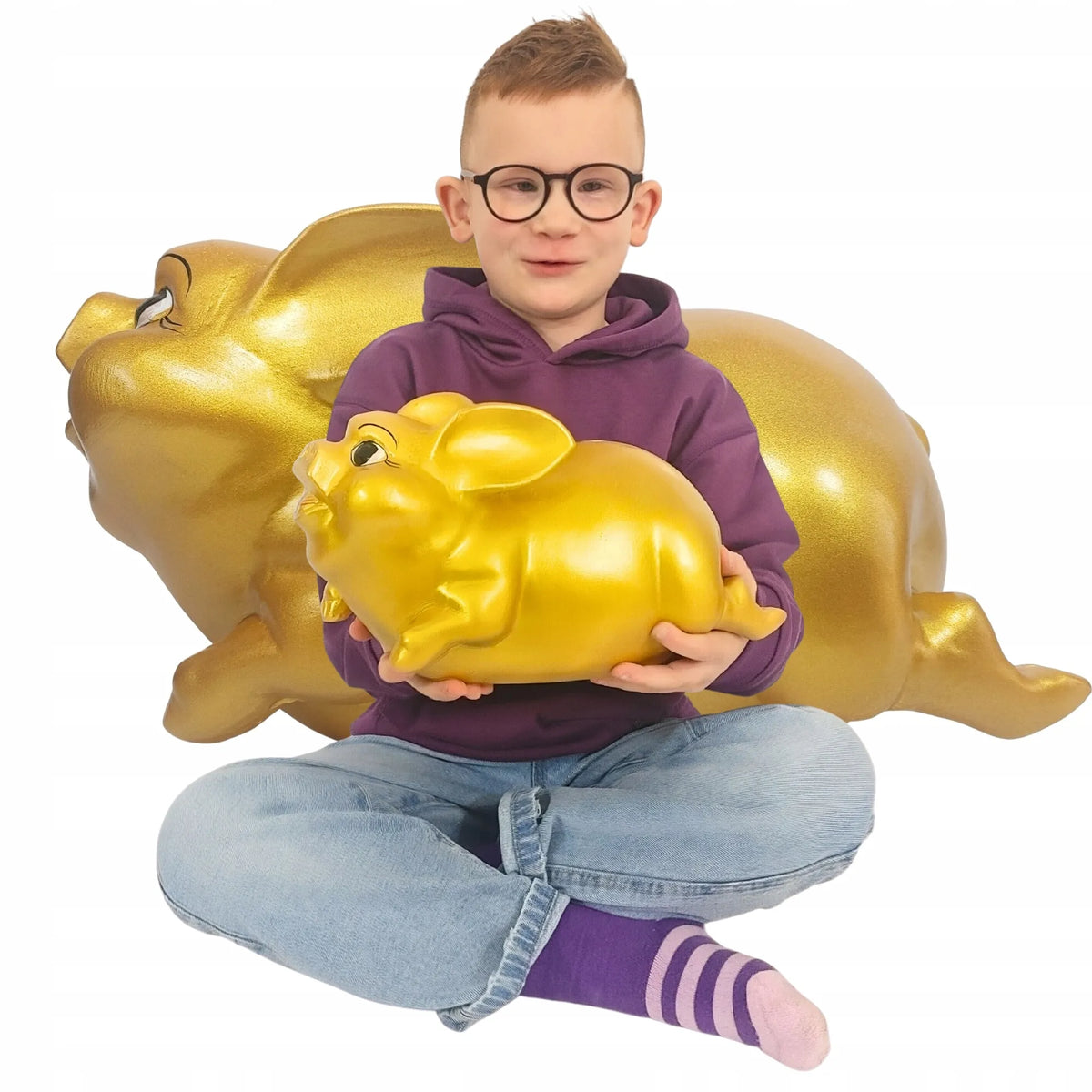 Auksinė taupyklė dūžtanti, didelė XL, be atidarymo, keraminė kiaulytė