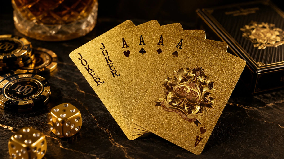 Auksinės kortos 54 vnt. žaidimų kortų rinkinys, atsparios vandeniui, pokerio kazino kokybė