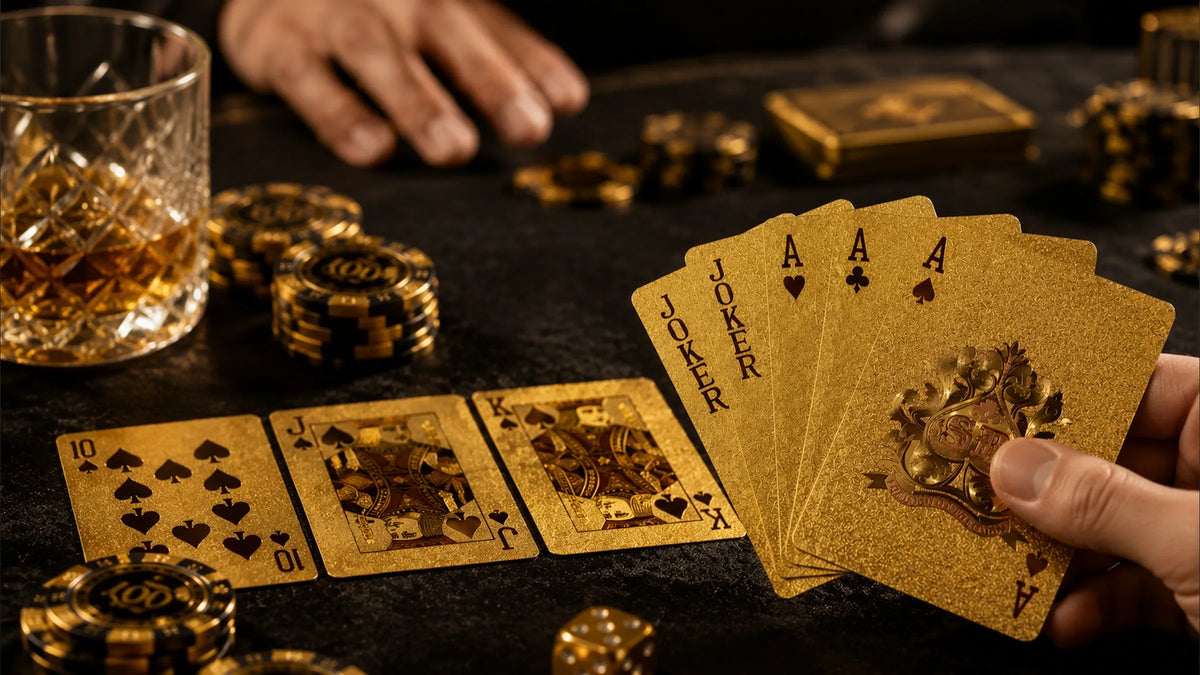 Auksinės kortos 54 vnt. žaidimų kortų rinkinys, atsparios vandeniui, pokerio kazino kokybė