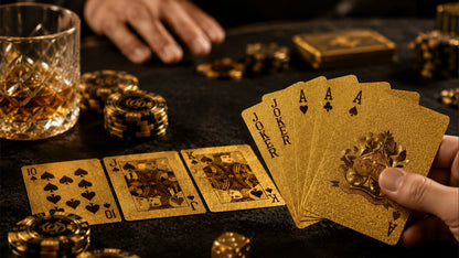 Auksinės kortos 54 vnt. žaidimų kortų rinkinys, atsparios vandeniui, pokerio kazino kokybė