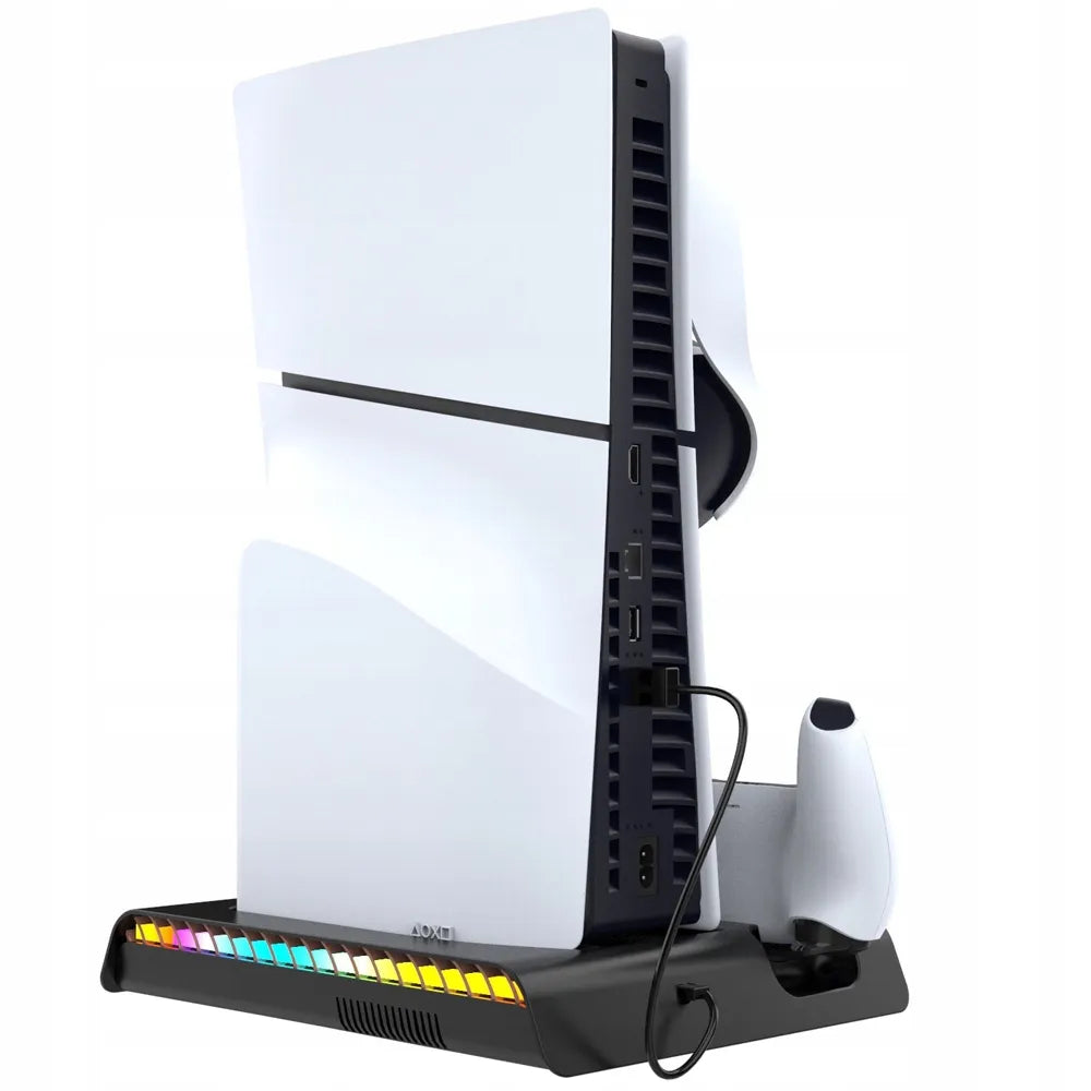 Aušinimo stotelė RGB stovas Sony PS5 Slim ausinėms ir pultelių įkrovimui