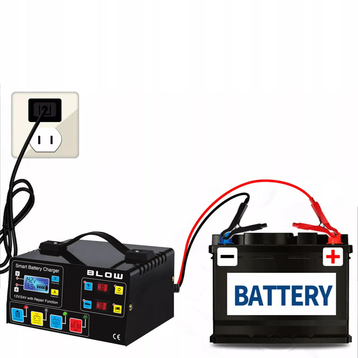 Automatinis automobilinis akumuliatoriaus įkroviklis su remonto funkcija 12V 24V