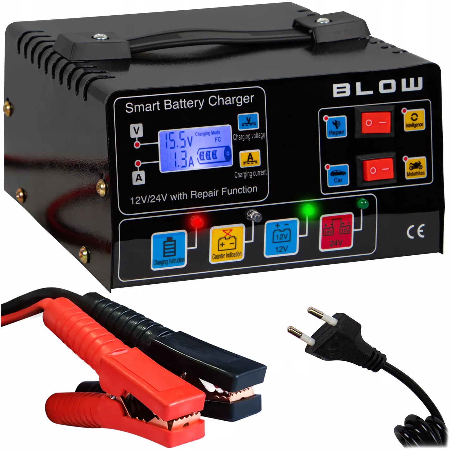 Automatinis automobilinis akumuliatoriaus įkroviklis su remonto funkcija 12V 24V