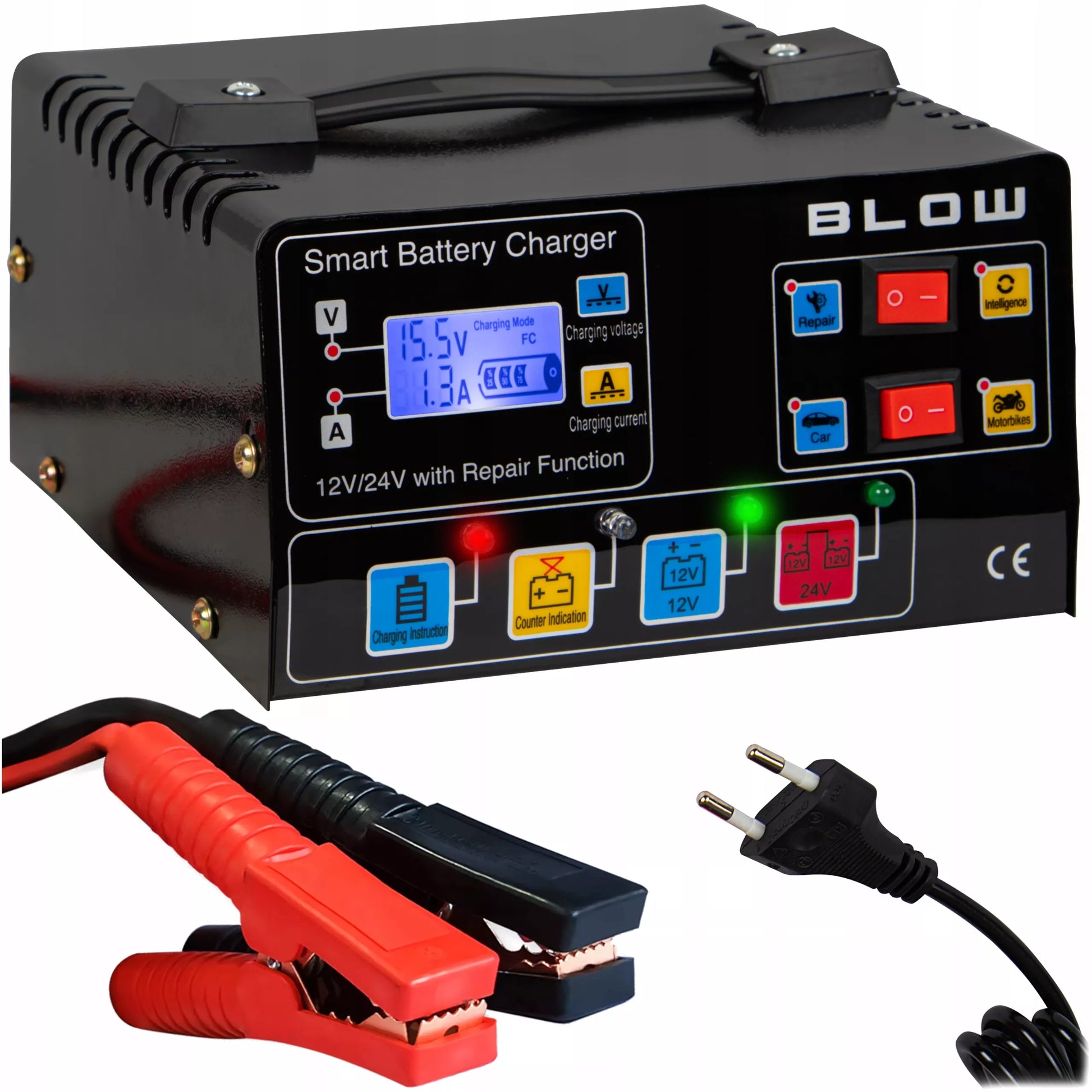 Automatinis automobilinis akumuliatoriaus įkroviklis su remonto funkcija 12V 24V