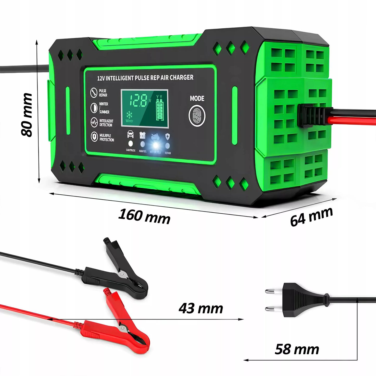 Automatinis automobilinis akumuliatorių įkroviklis su atstatymo funkcija 12V 24V