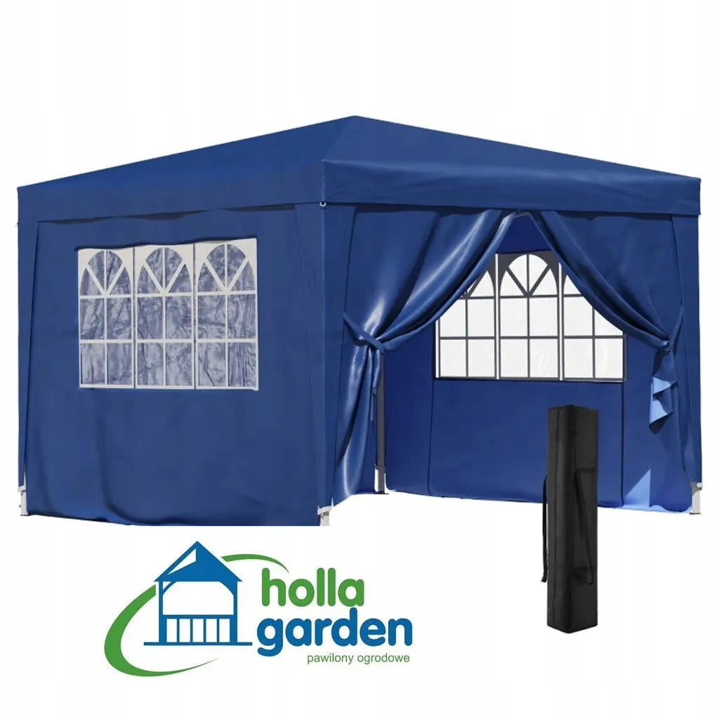 Automatinis mėlynas sodo paviljonas-palapinė 3 × 3 m su 4 sienomis