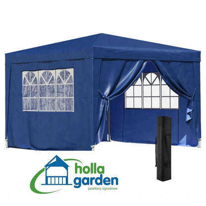 Automatinis mėlynas sodo paviljonas-palapinė 3 × 3 m su 4 sienomis
