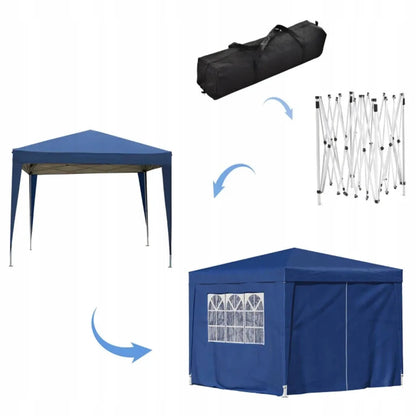 Automatinis mėlynas sodo paviljonas-palapinė 3 × 3 m su 4 sienomis
