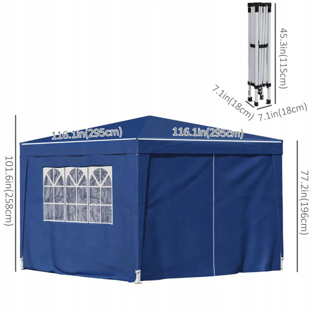 Automatinis mėlynas sodo paviljonas-palapinė 3 × 3 m su 4 sienomis
