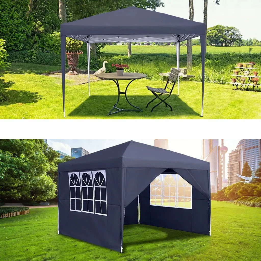 Automatinis mėlynas sodo paviljonas-palapinė 3 × 3 m su 4 sienomis